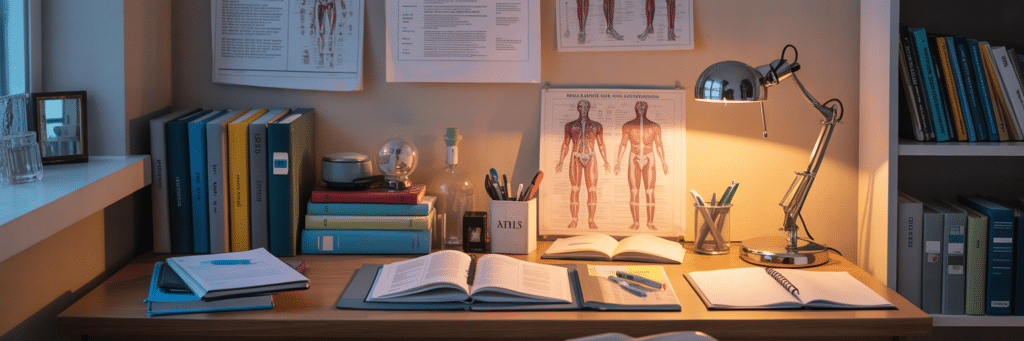 Studio étudiant aménagé pour les révisions d’un étudiant en médecine à Saint-Étienne