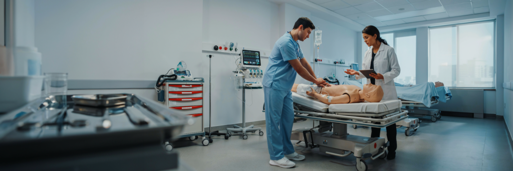 Étudiant en médecine s’entraînant sur un mannequin de simulation